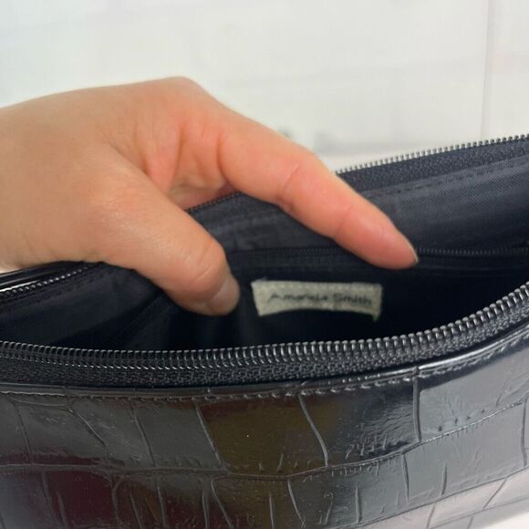 Amanda Smith Shoulder bag Faux Croc embossed Black Small Y2K - Picture 7 of 15